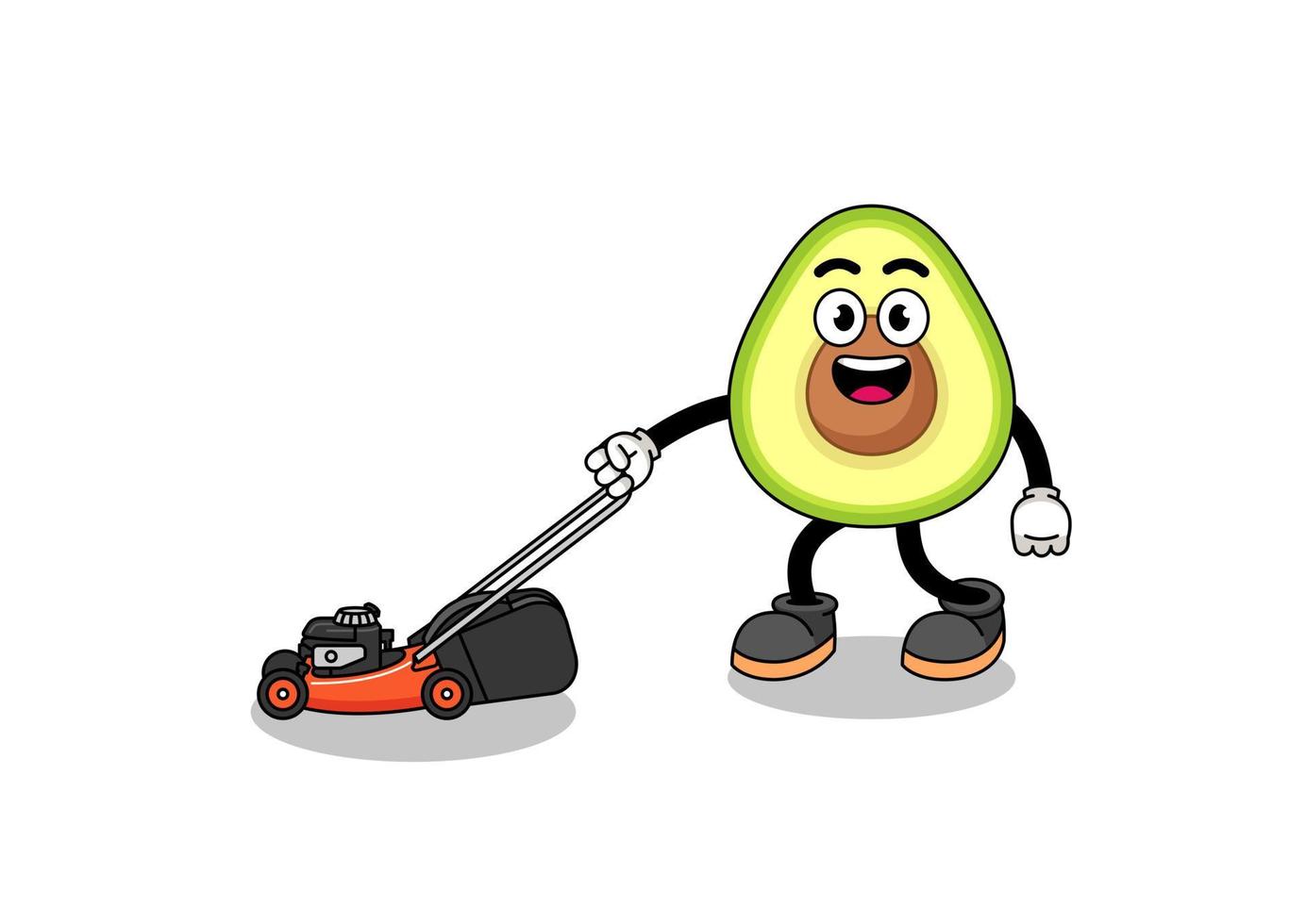 caricatura de ilustración de aguacate con cortadora de césped vector