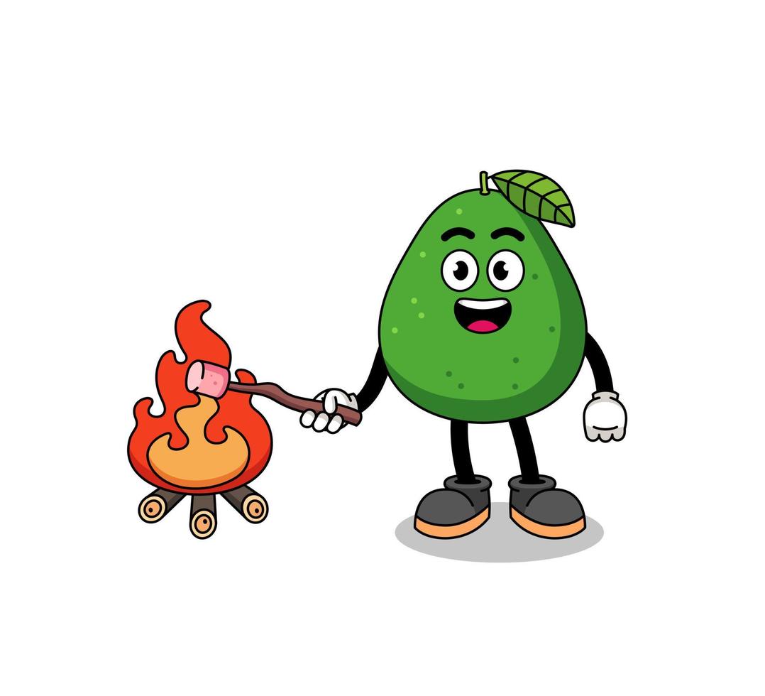 Illustration of avocado fruit burning a marshmallow vector