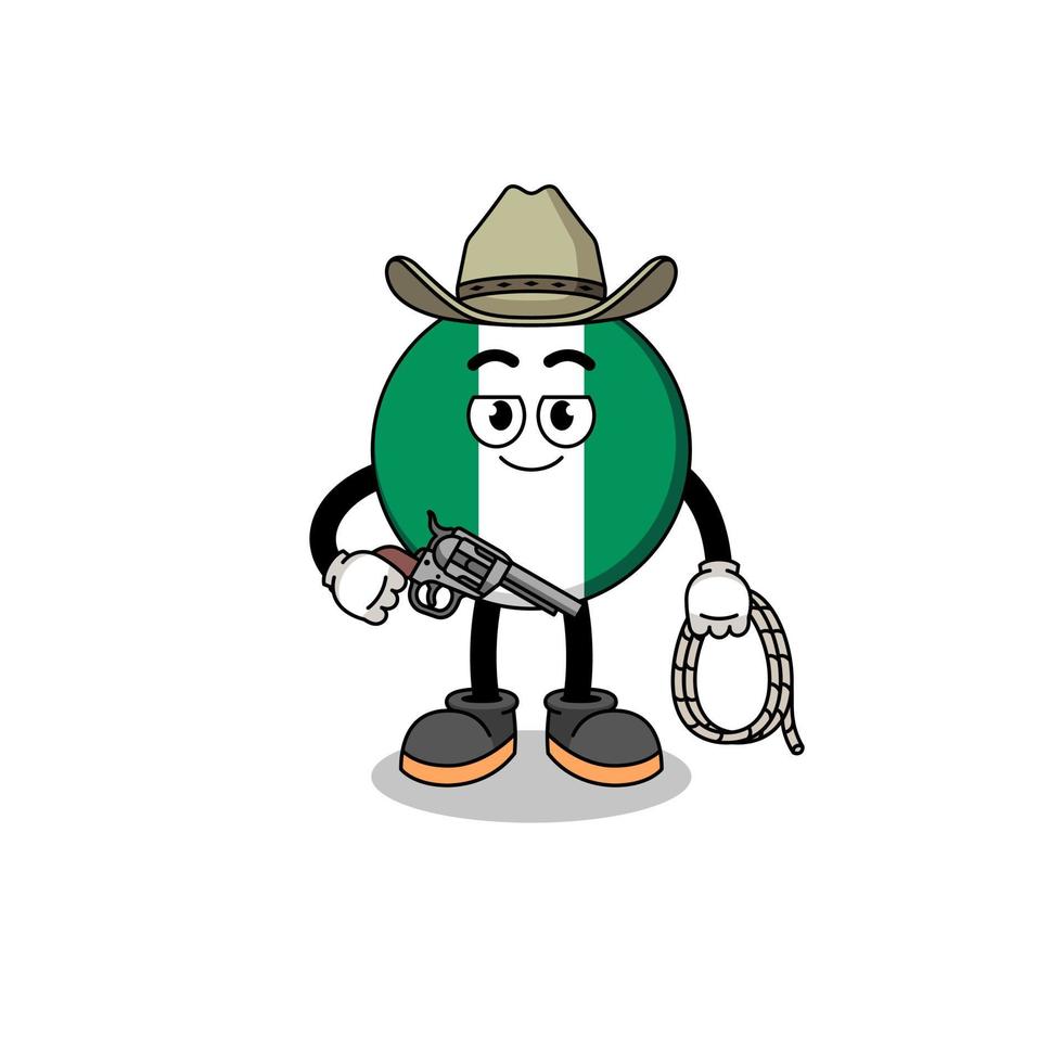 mascota del personaje de la bandera de nigeria como un vaquero vector