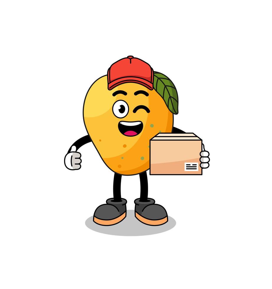 caricatura de la mascota de la fruta del mango como mensajero vector