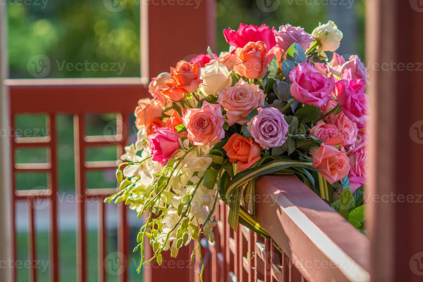 rosa y luz cálida en el fondo del jardín, hermosos momentos de amor y vida feliz. foto