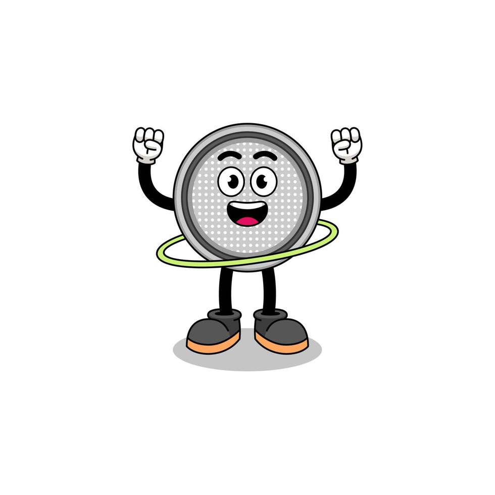 ilustración de personaje de pila de botón jugando hula hoop vector
