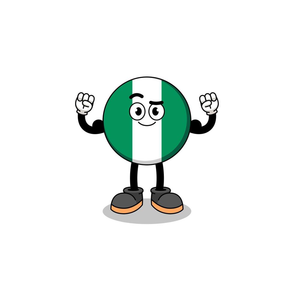 caricatura de mascota de la bandera de nigeria posando con músculo vector