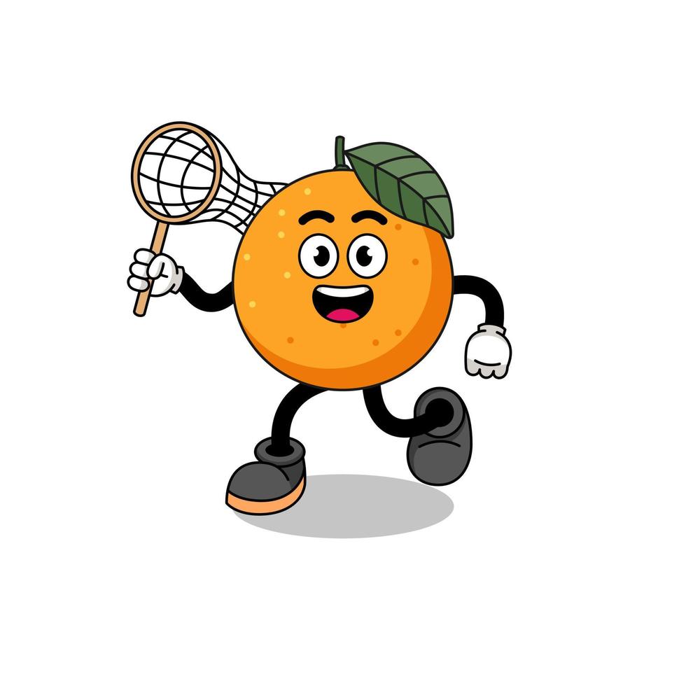 Cartoon of orange fruit catching a butterfly vector