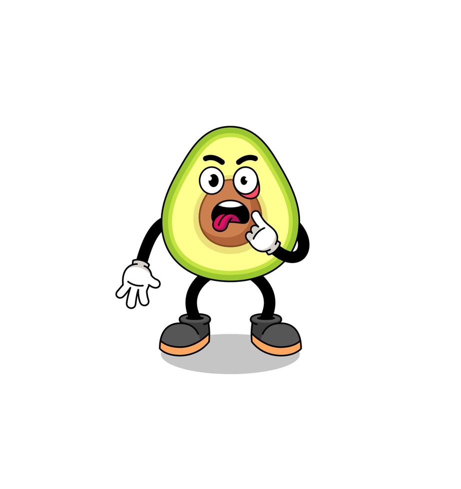 Character Illustration of avocado with tongue sticking out vector