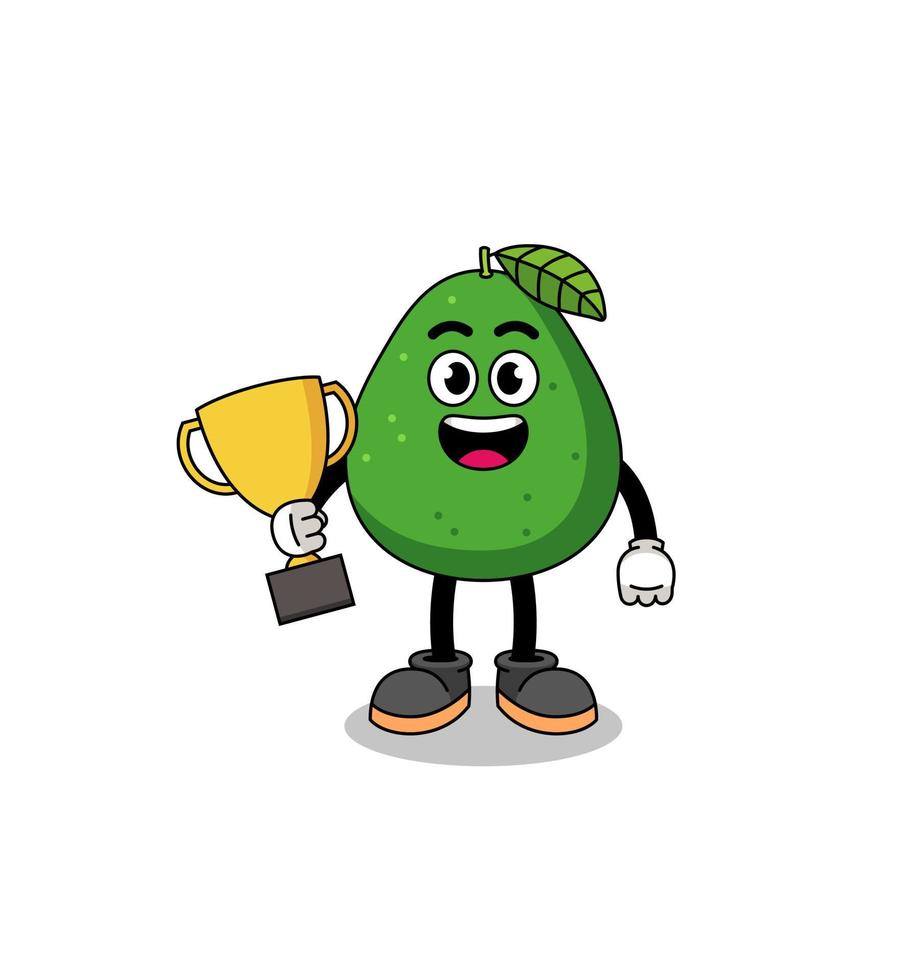 Cartoon mascot of avocado fruit holding a trophy vector