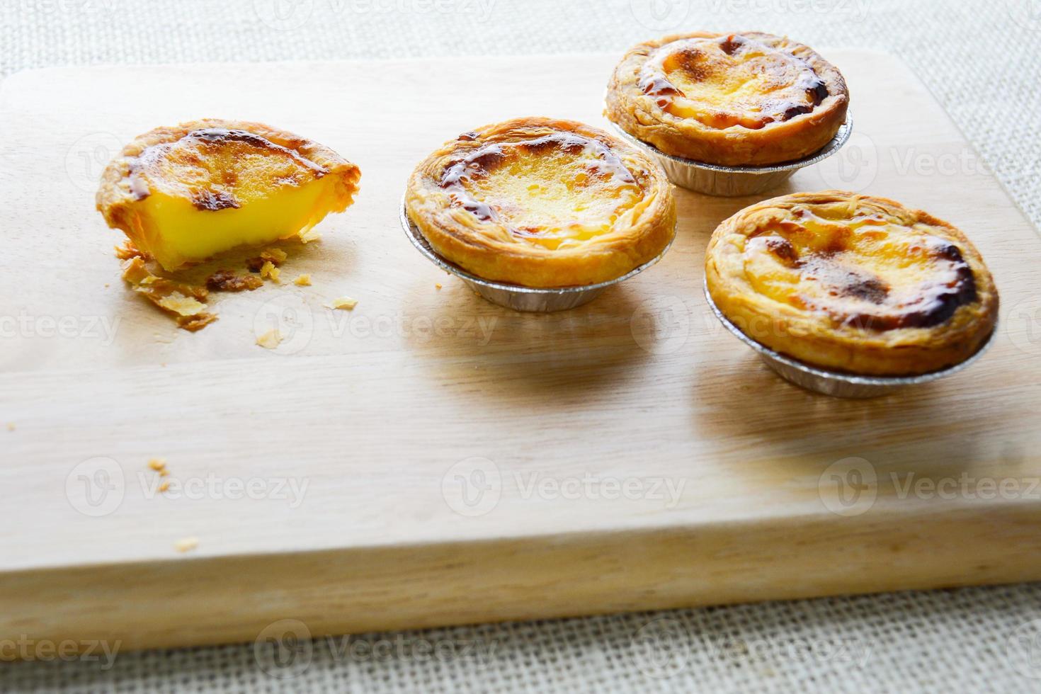 Portuguese Egg Tarts, is a kind of custard tart found in various Asian countries. The dish consists of an outer pastry crust and is filled with egg custard and baked. photo