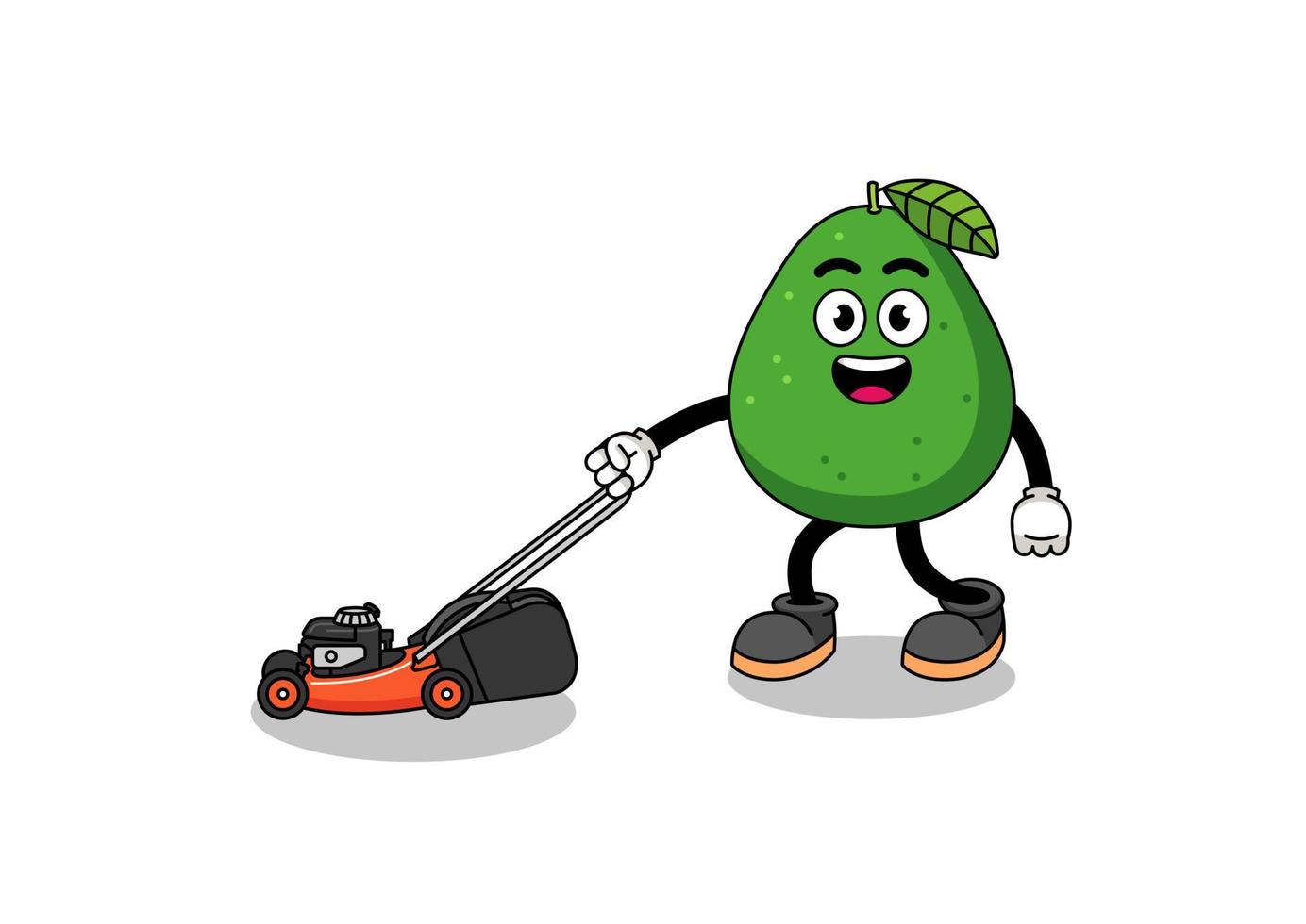 dibujos animados de ilustración de fruta de aguacate con cortadora de césped vector