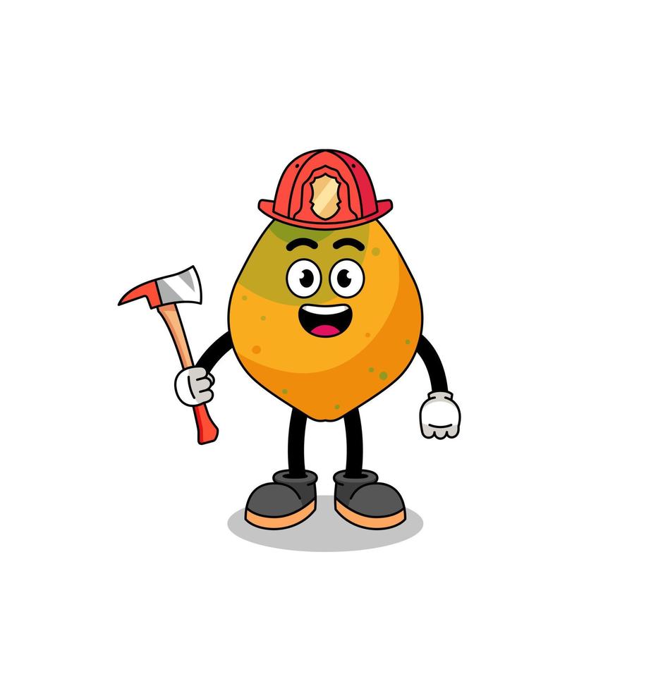 Cartoon mascot of papaya fruit firefighter vector