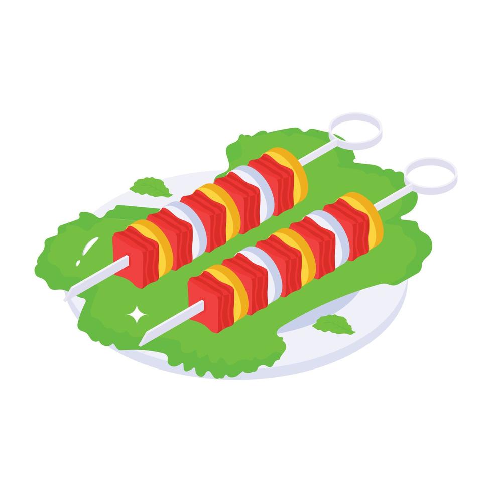 Grab this yummy isometric icon of skewers vector