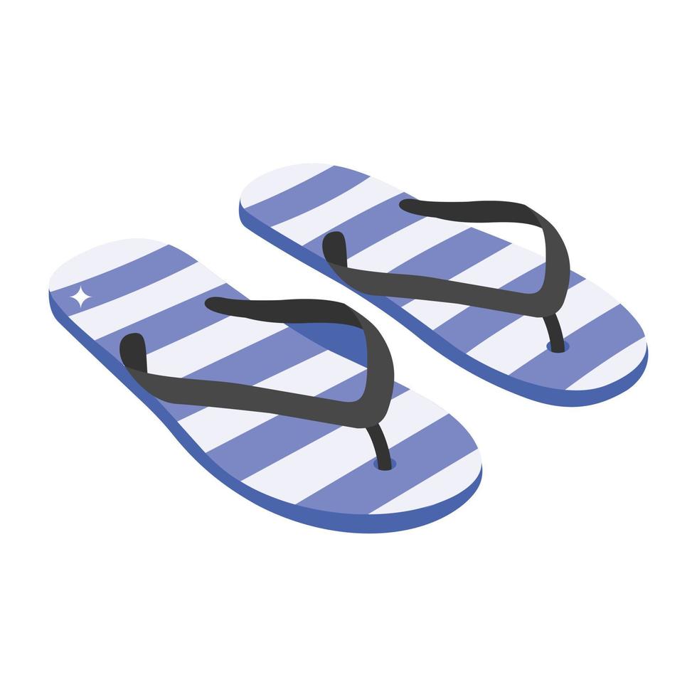 calzado de playa, un icono isométrico de chanclas vector