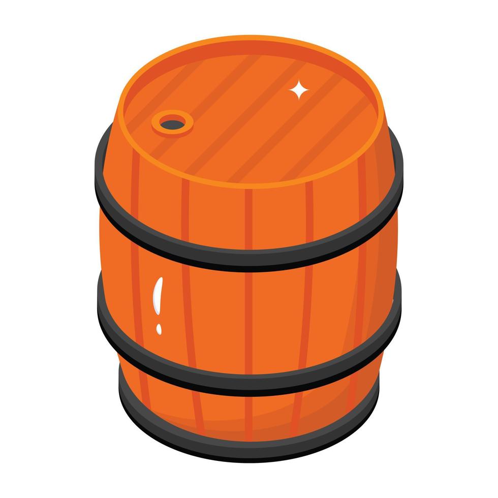 Wooden barrel, an isometric icon of wine cask vector