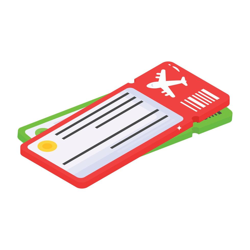 An isometric icon of tickets, travel passes vector
