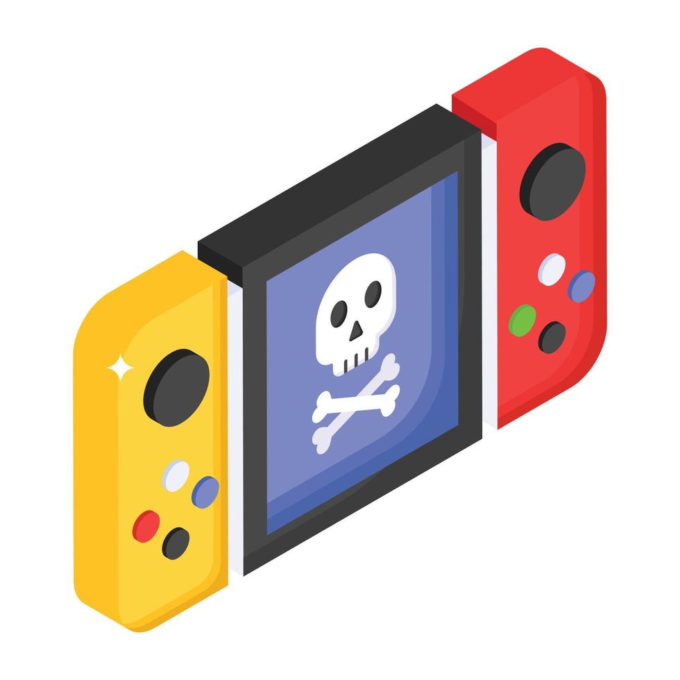 Skull inside gamepad, isometric icon of horror game vector