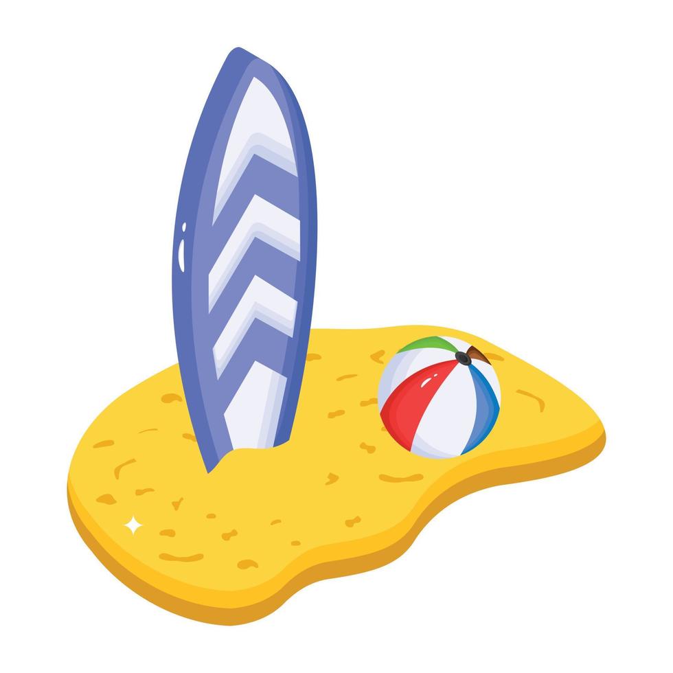 Beach adventures, an isometric icon of surfboard vector