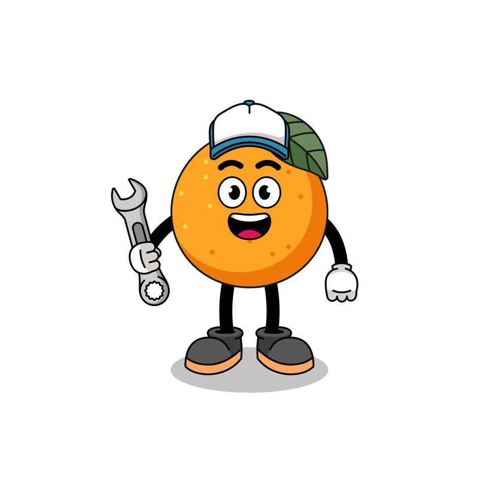 orange fruit illustration cartoon as a mechanic vector