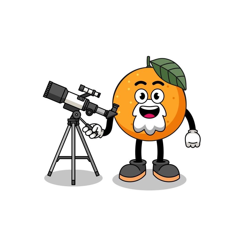 Illustration of orange fruit mascot as an astronomer vector