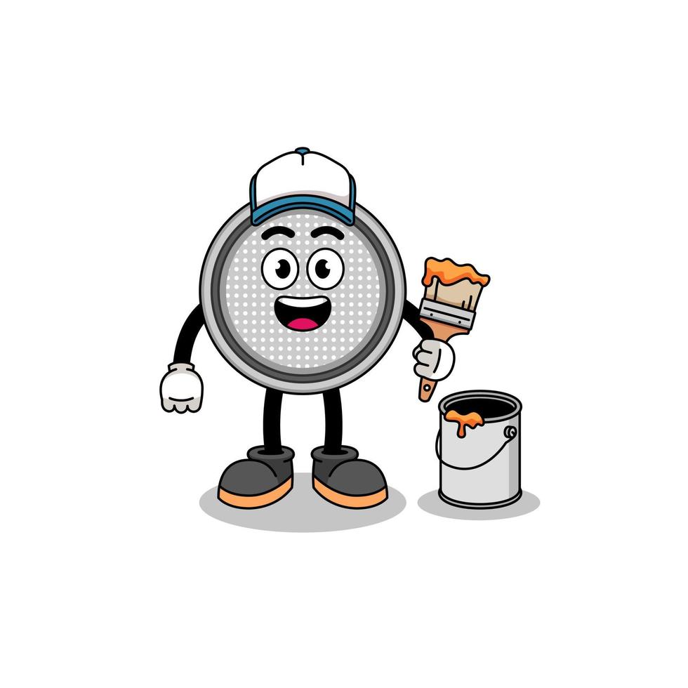 Character mascot of button cell as a painter vector