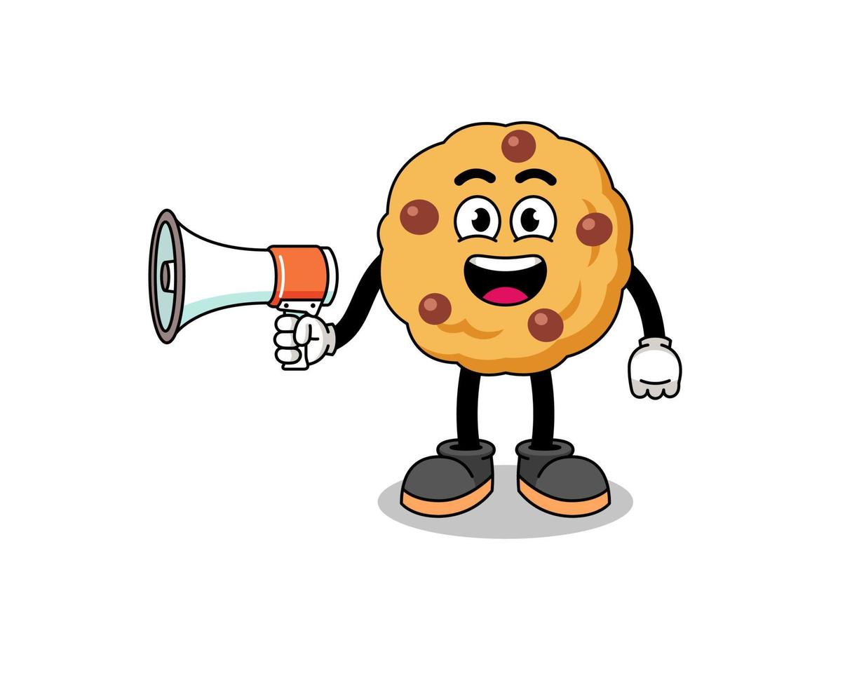 chocolate chip cookie cartoon illustration holding megaphone vector