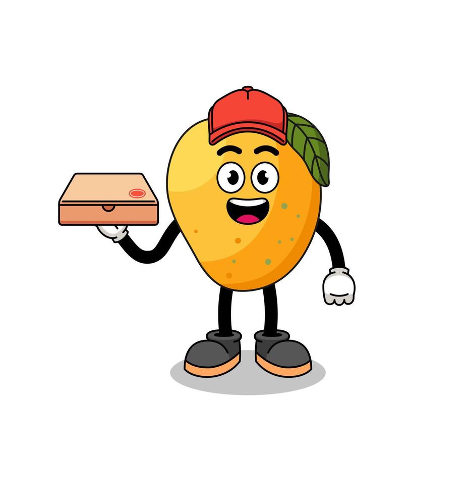 ilustración de fruta de mango como repartidor de pizza vector