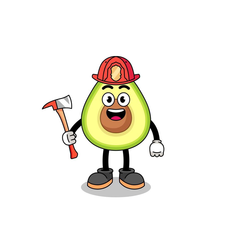 Cartoon mascot of avocado firefighter vector