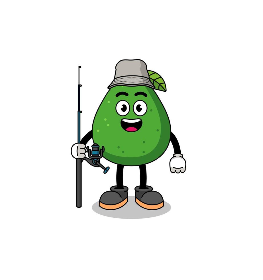 ilustración de mascota de pescador de fruta de aguacate vector