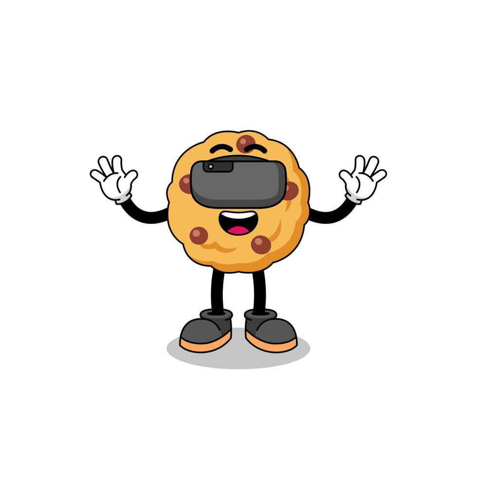Illustration of chocolate chip cookie with a vr headset vector