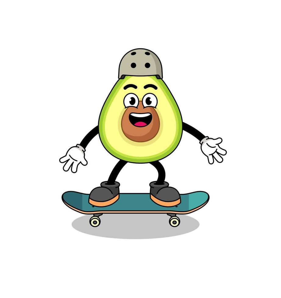 mascota de aguacate jugando una patineta vector