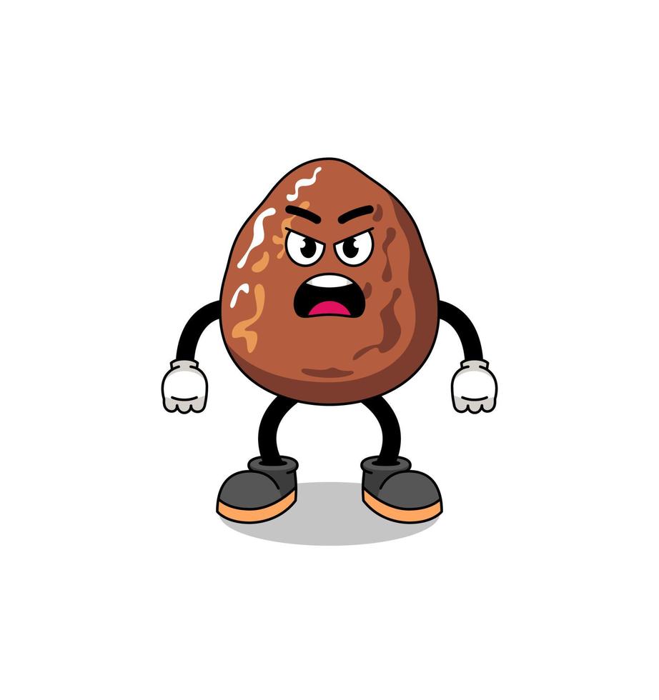 date fruit cartoon illustration with angry expression vector