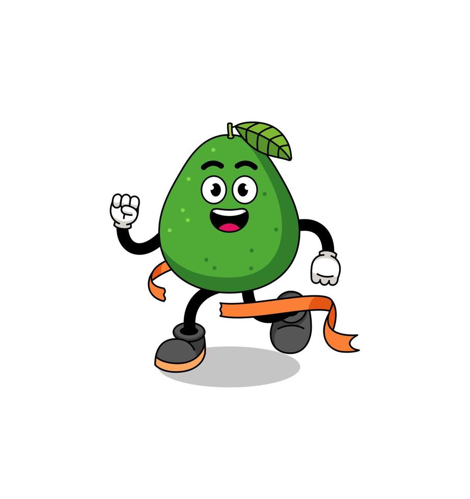 caricatura de mascota de fruta de aguacate corriendo en la línea de meta vector