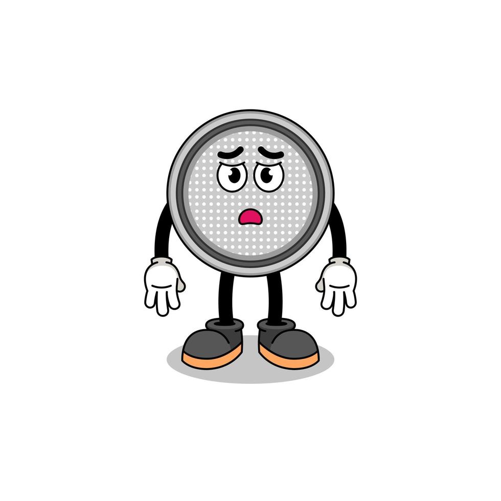 button cell cartoon illustration with sad face vector