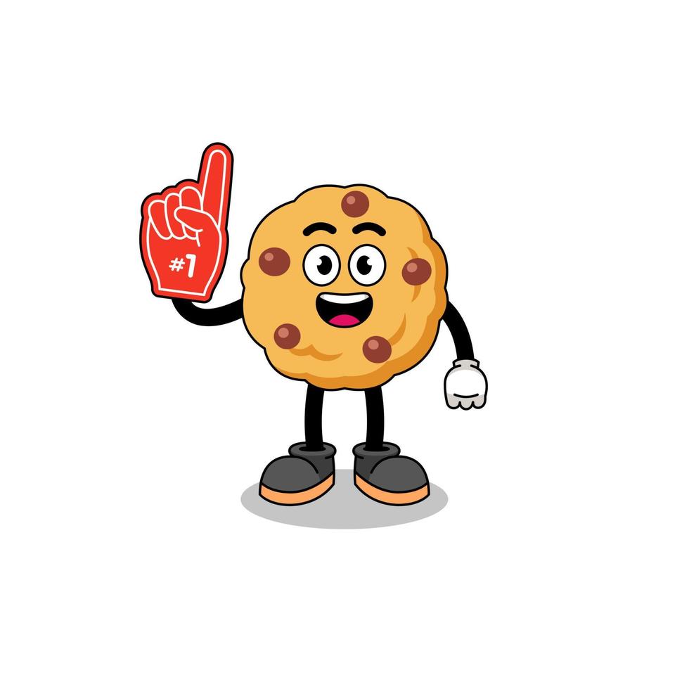 caricatura, mascota, de, chocolate chip, galleta, número 1, fans vector