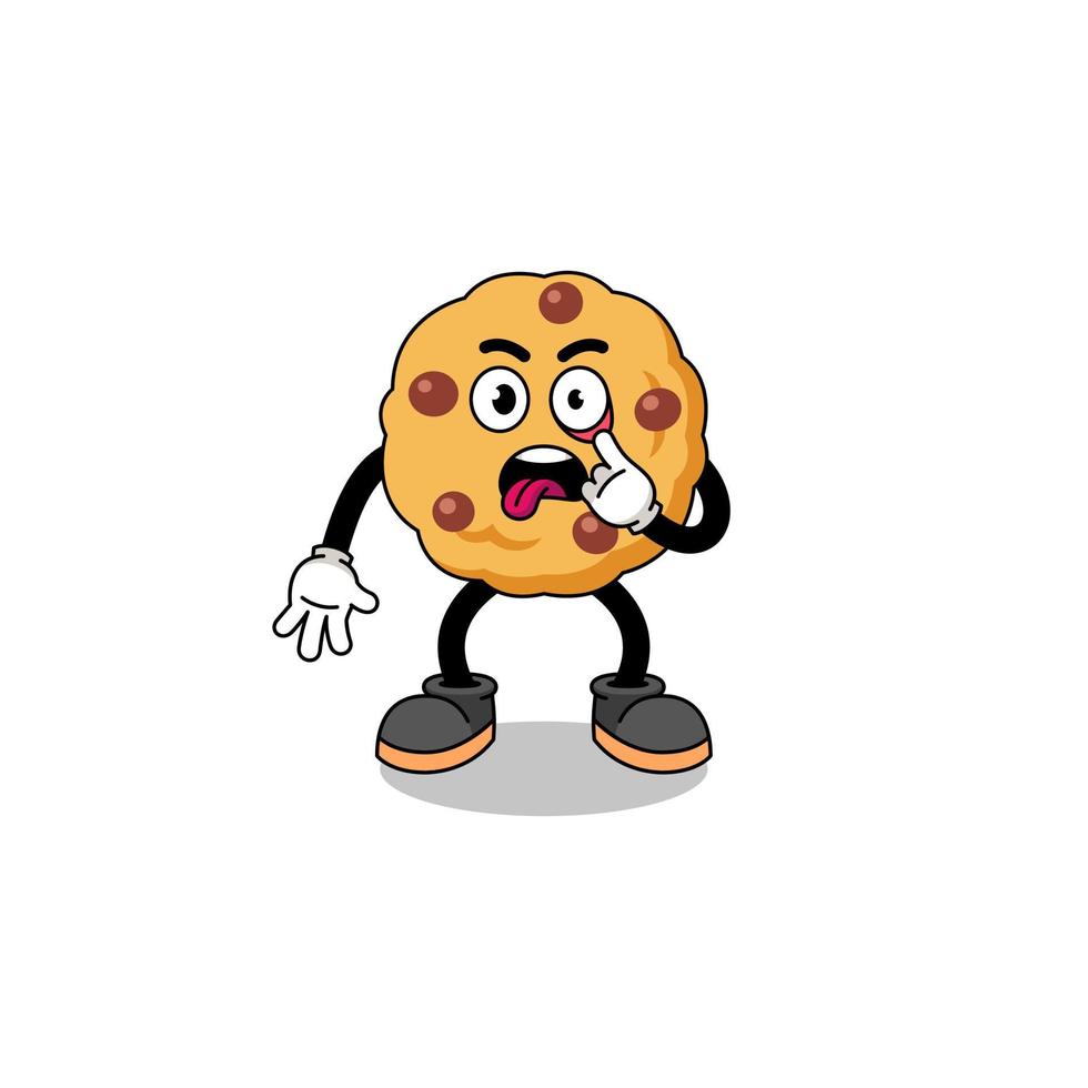 Character Illustration of chocolate chip cookie with tongue sticking out vector