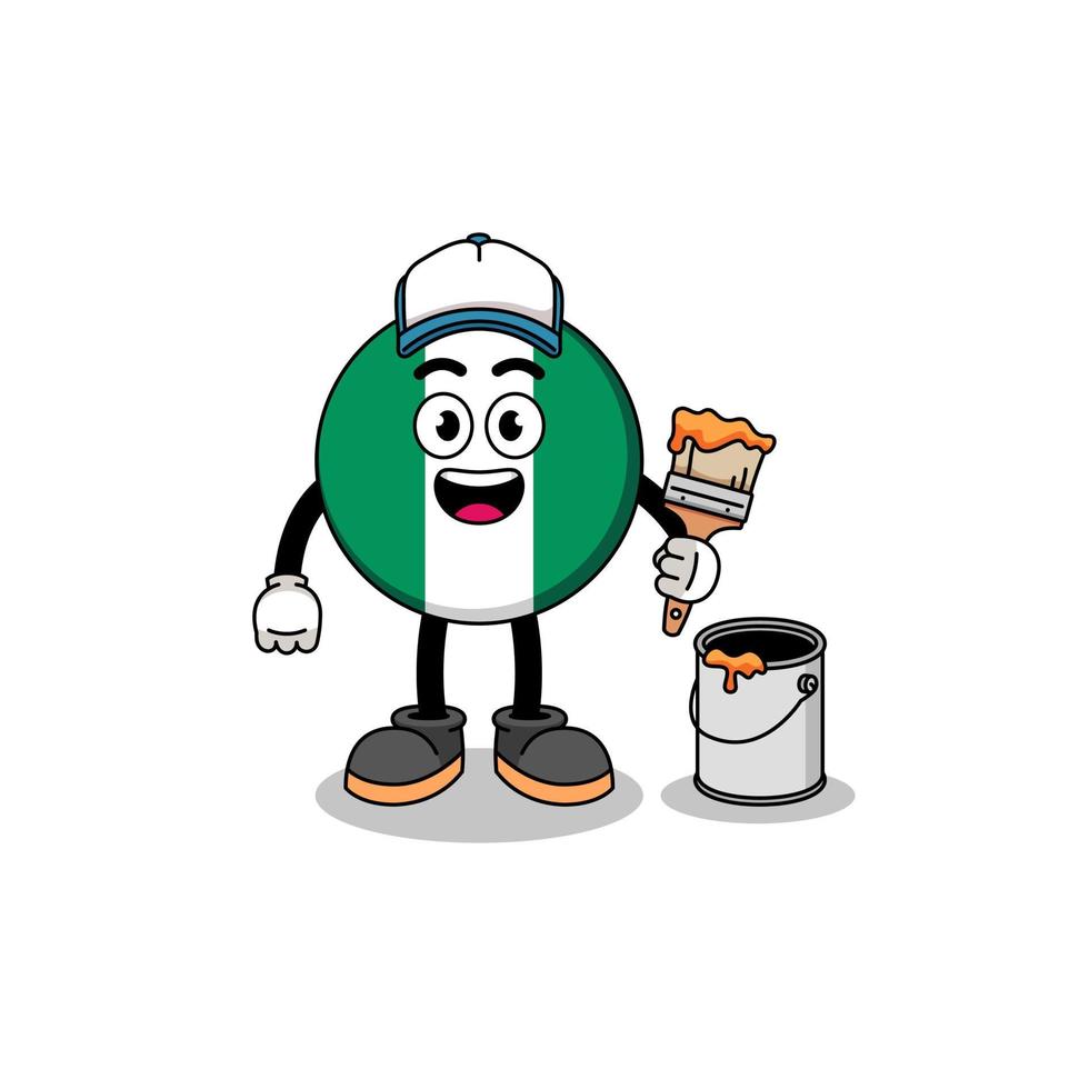 Character mascot of nigeria flag as a painter vector