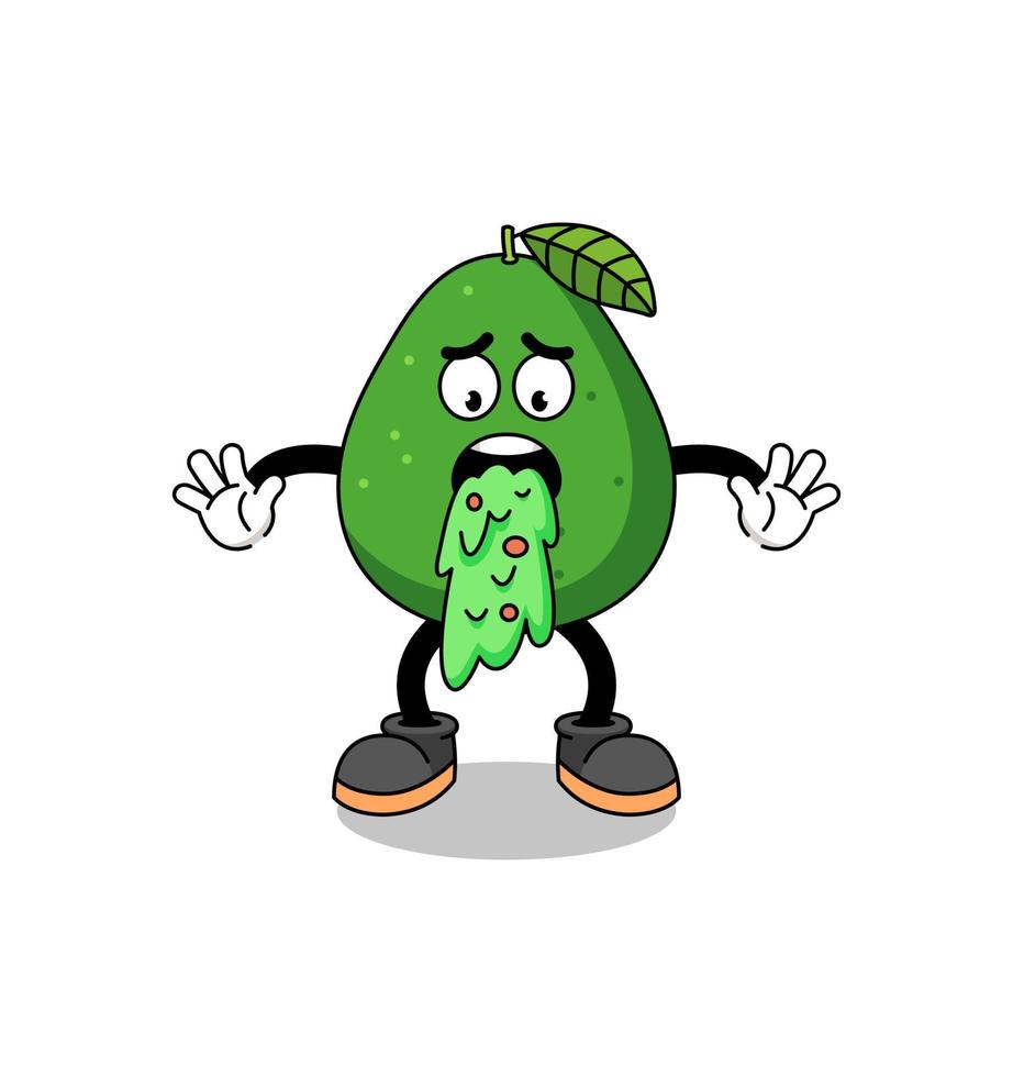 dibujos animados de mascota de fruta de aguacate vómitos vector