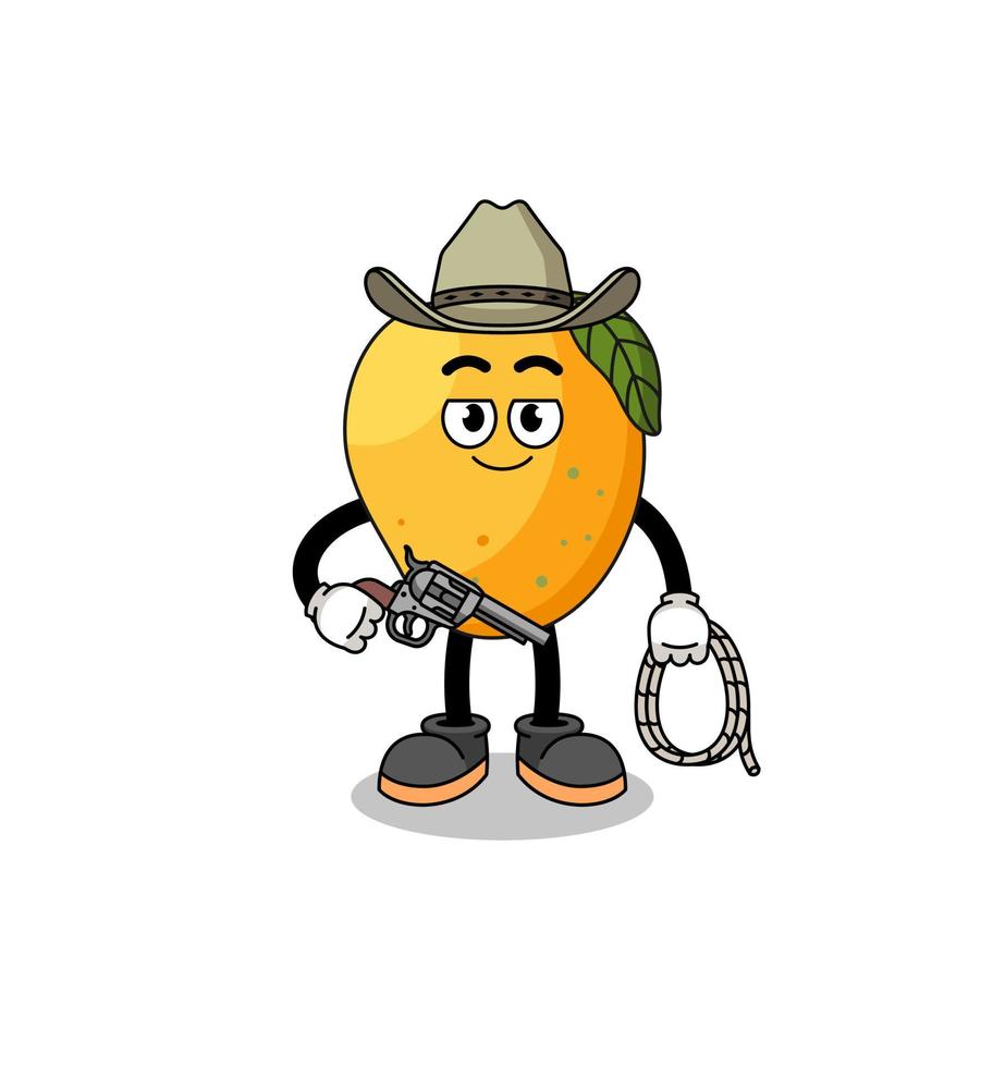 mascota del personaje de la fruta del mango como un vaquero vector
