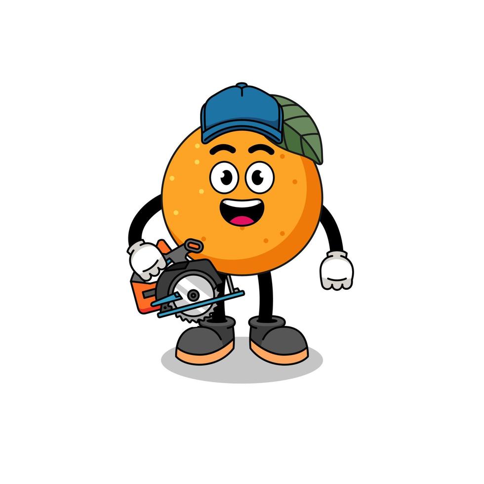 Cartoon Illustration of orange fruit as a woodworker vector