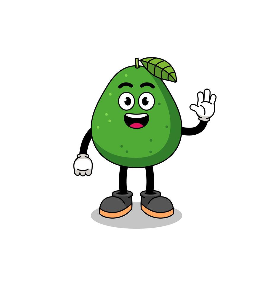 dibujos animados de frutas de aguacate haciendo gesto de mano de onda vector