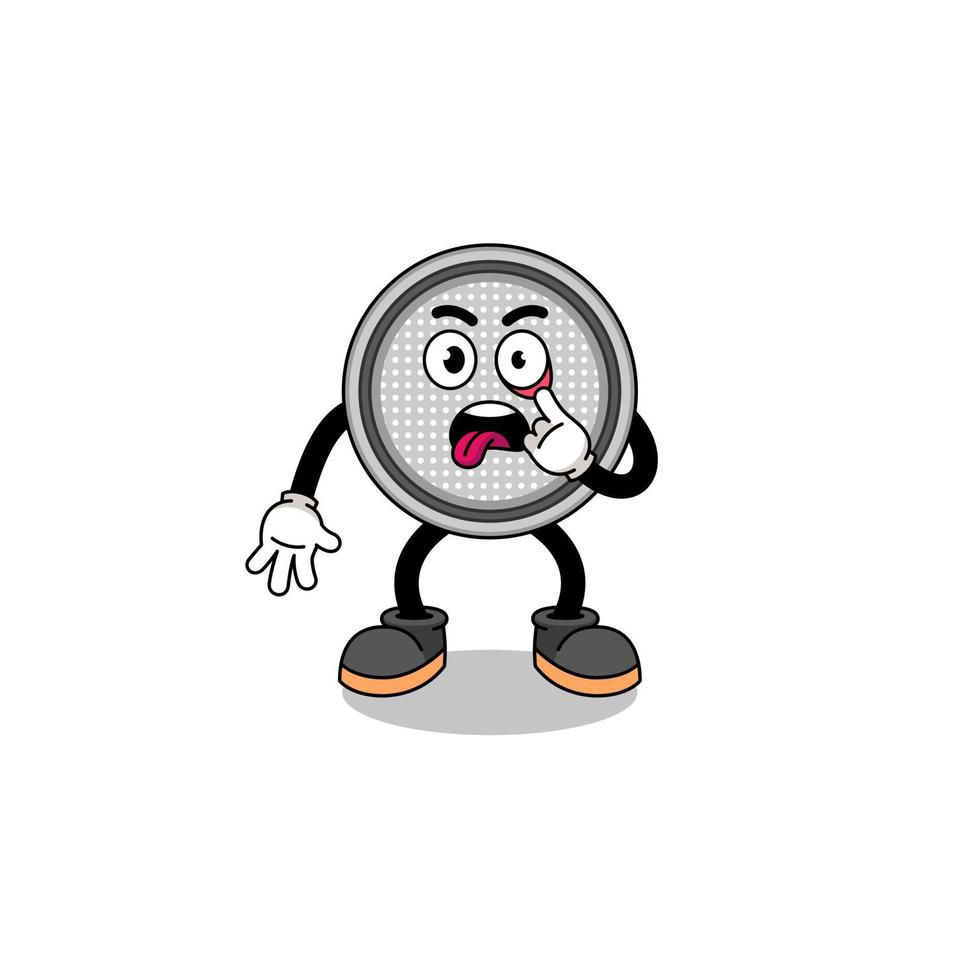 Character Illustration of button cell with tongue sticking out vector