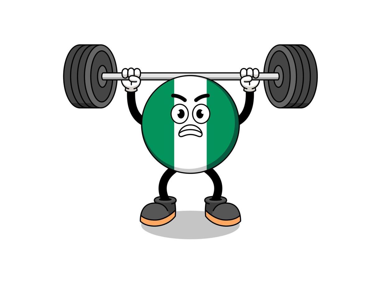 nigeria flag mascot cartoon lifting a barbell vector