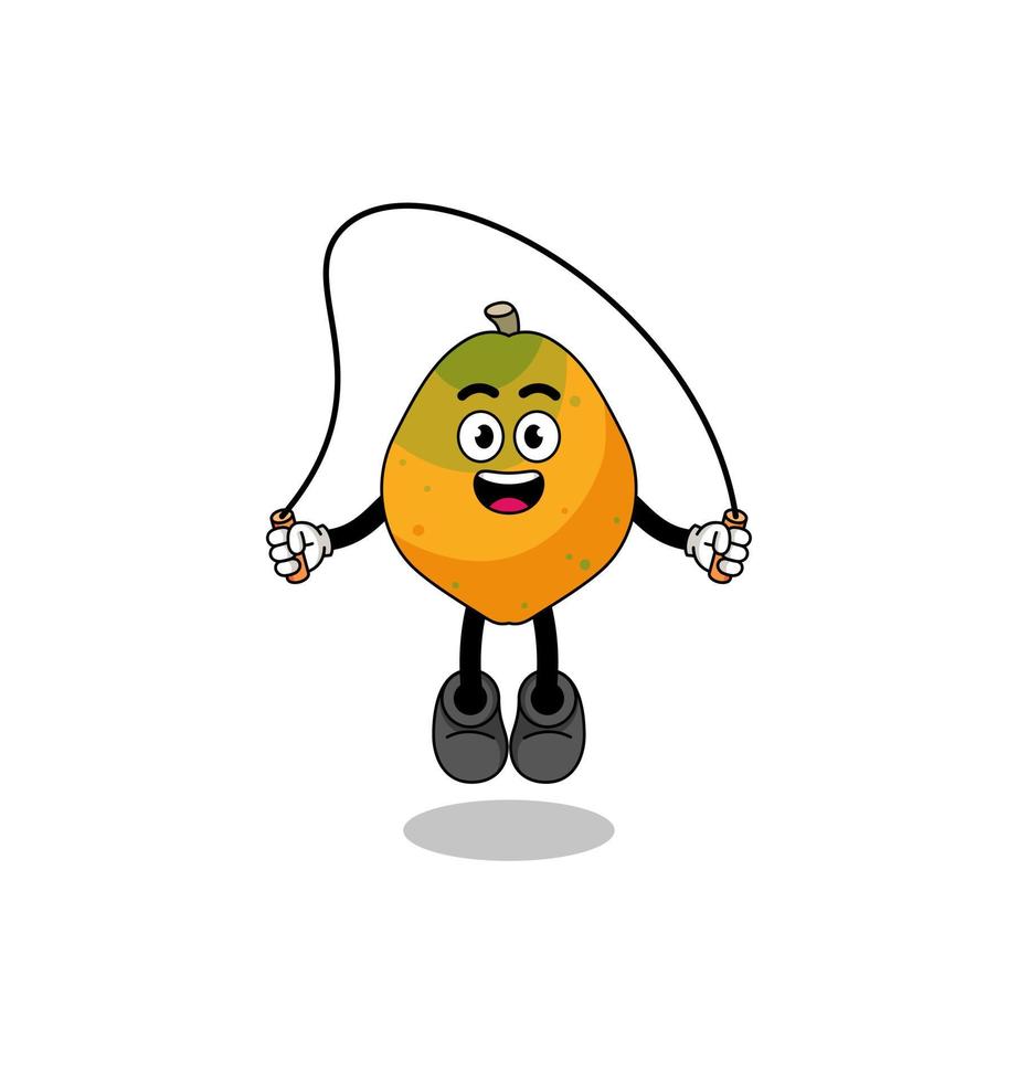 papaya fruit mascot cartoon is playing skipping rope vector