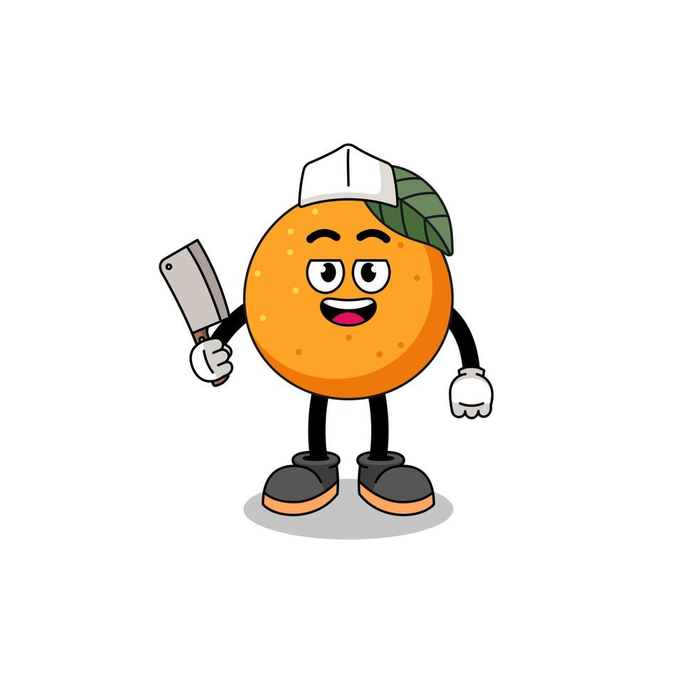 mascota de fruta naranja como carnicero vector