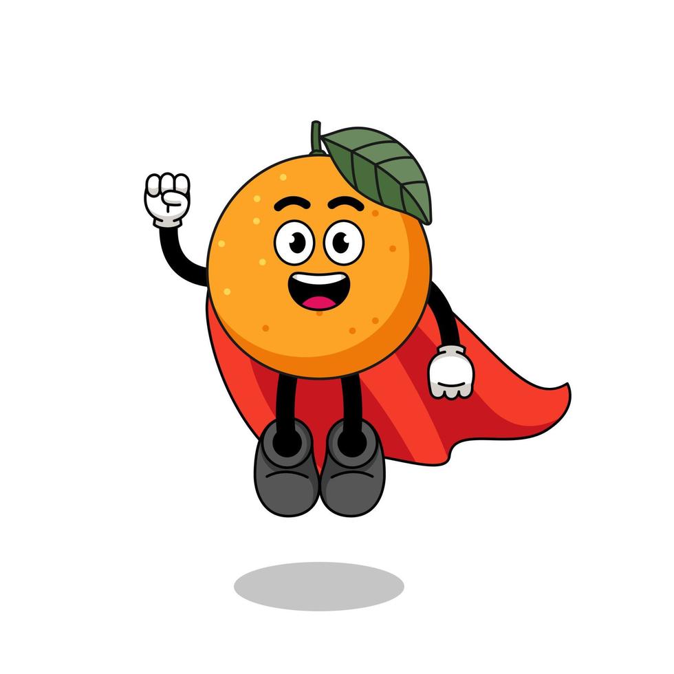 caricatura de fruta naranja con superhéroe volador vector