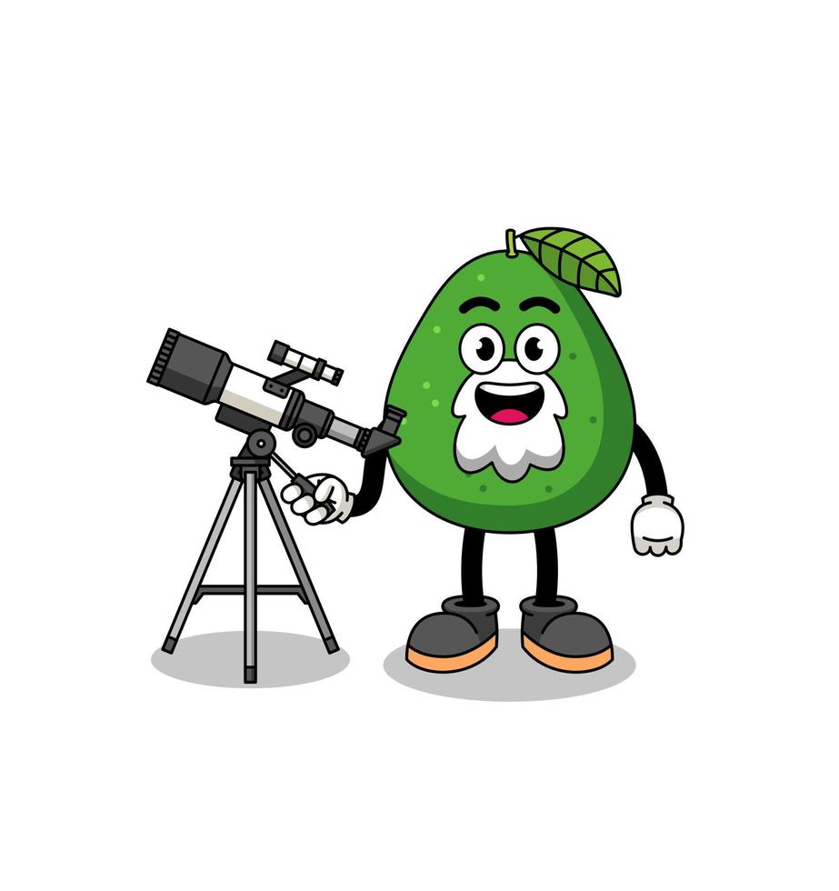 Illustration of avocado fruit mascot as an astronomer vector