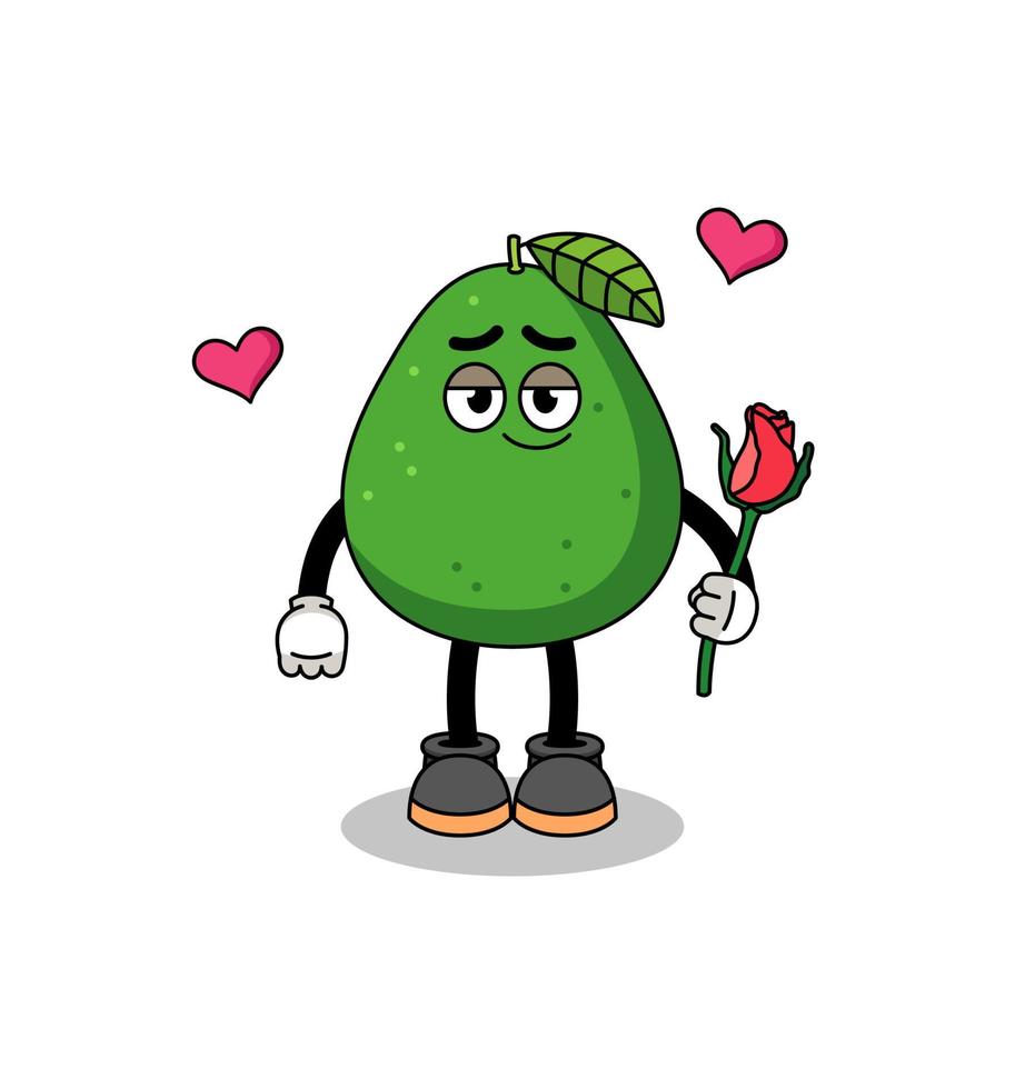 mascota de la fruta del aguacate enamorándose vector