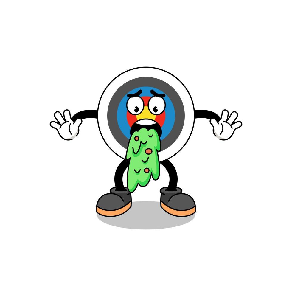 archery target mascot cartoon vomiting vector