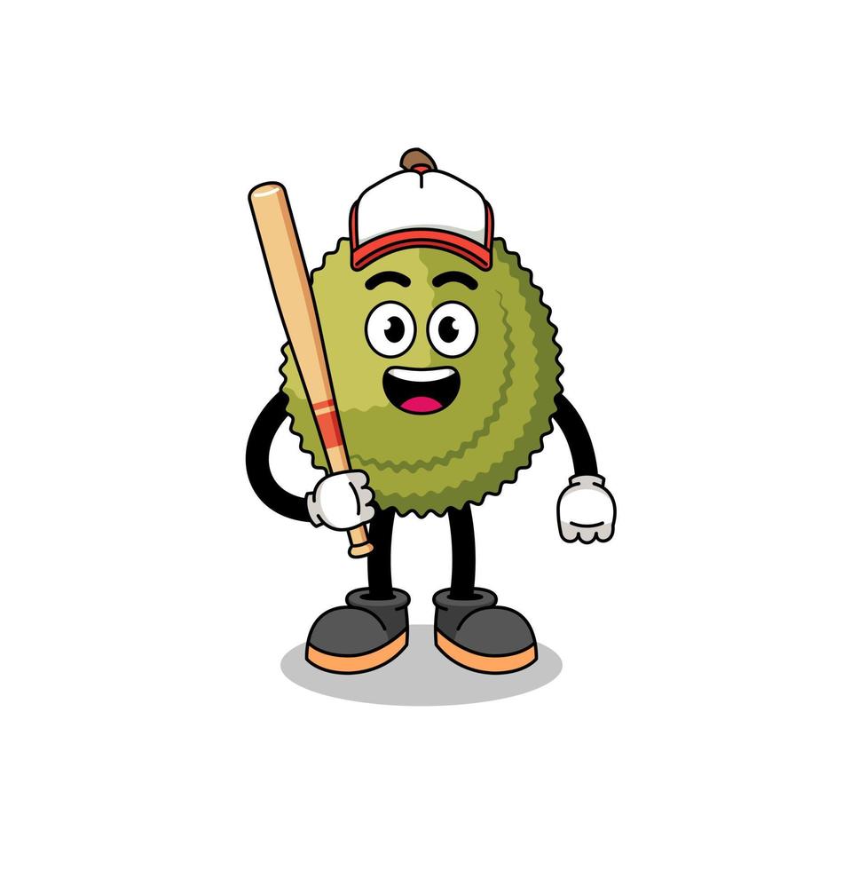 caricatura de la mascota de la fruta durian como jugador de béisbol vector