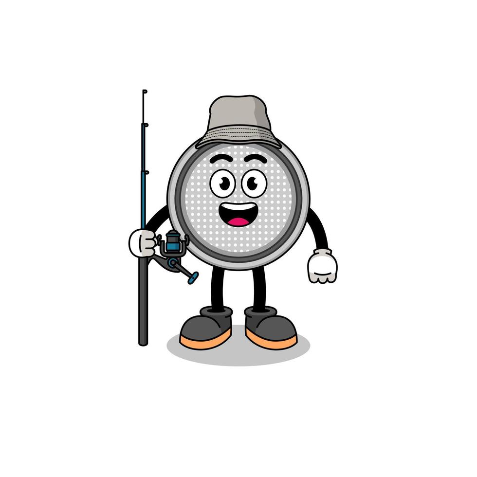 Mascot Illustration of button cell fisherman vector