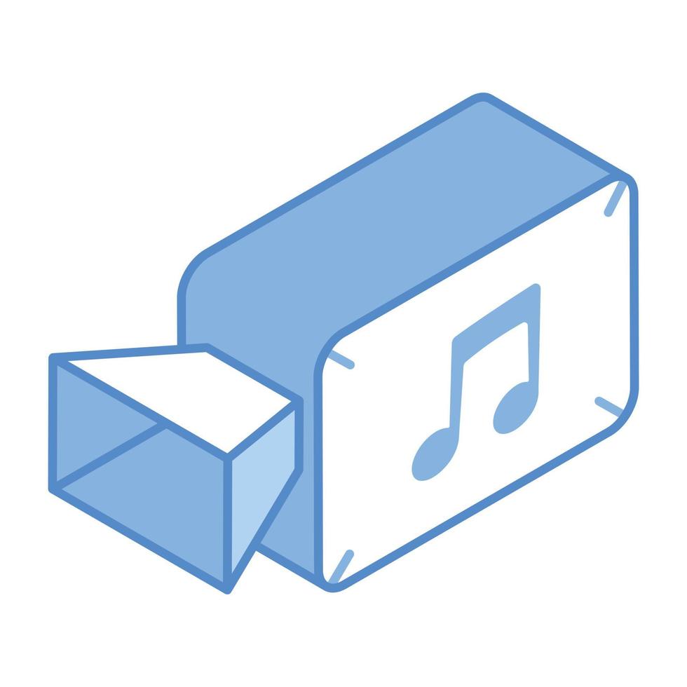 Camcorder and music note, concept of music video isometric icon vector