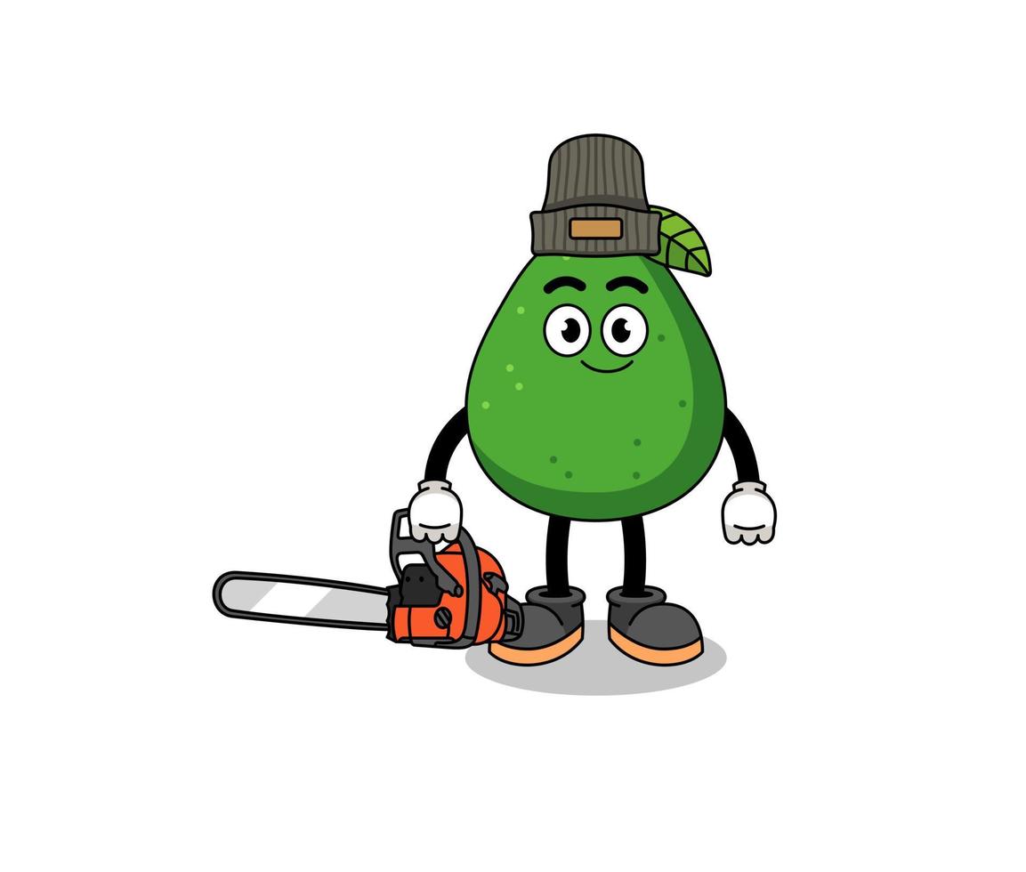 avocado fruit illustration cartoon as a lumberjack vector